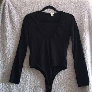 Black low cut leotard